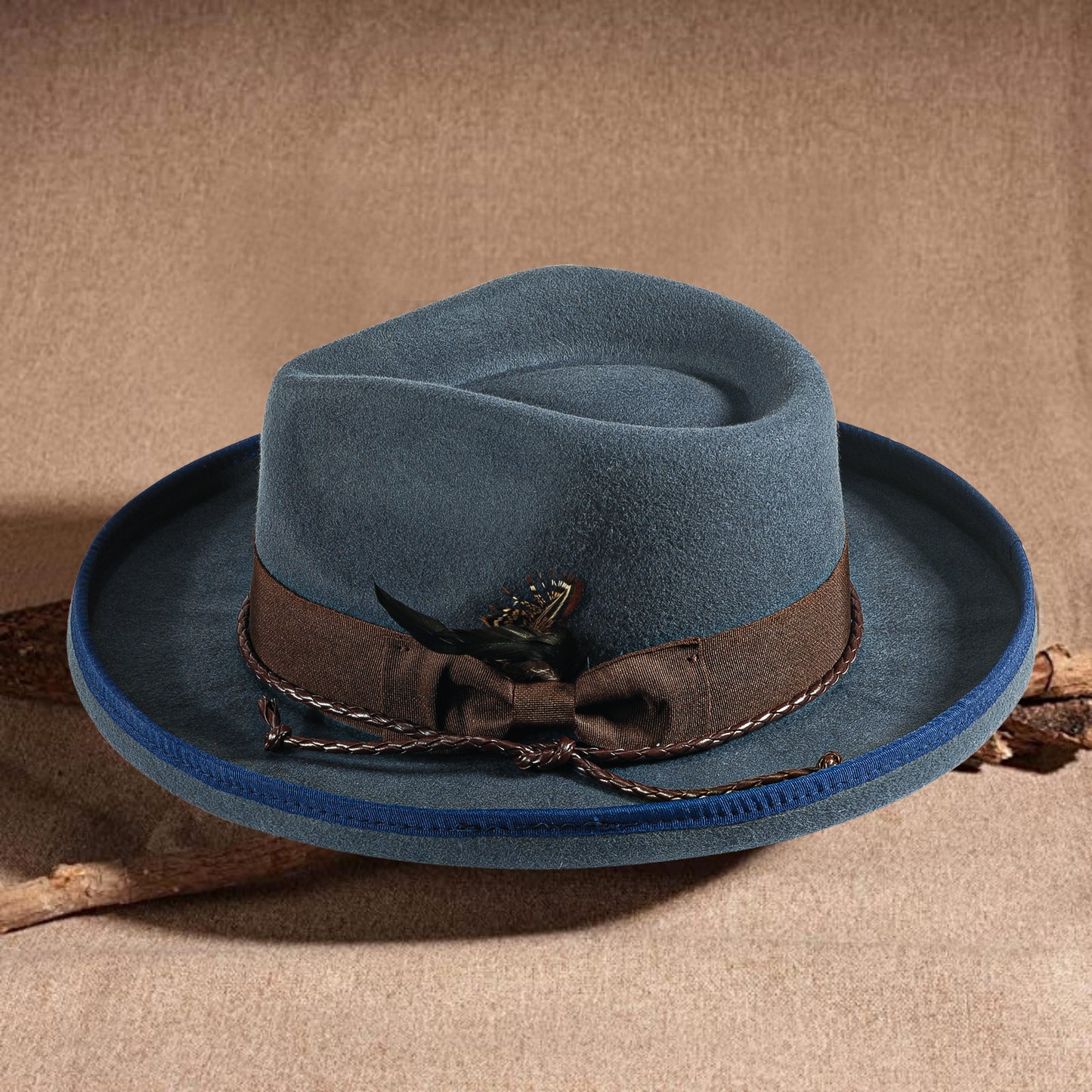 Western Fodora Felt Hat-Blue (Includes All The Accessories)