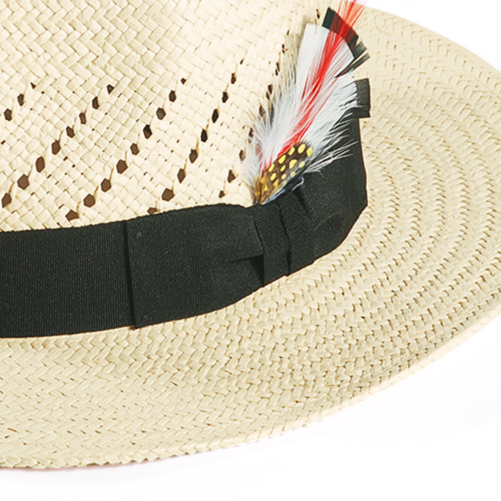 Handcrafted Feather Straw Hat-Beige