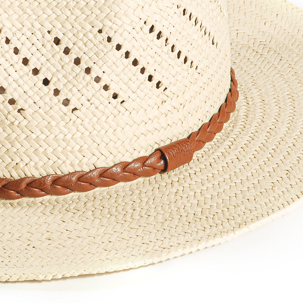 Handcrafted Braided Belt Straw Hat-Beige