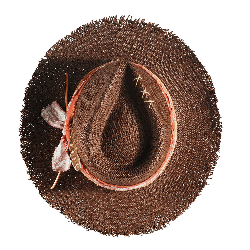 Geoffery Straw Fedora Hat –Toffee (Includes All The Accessories)