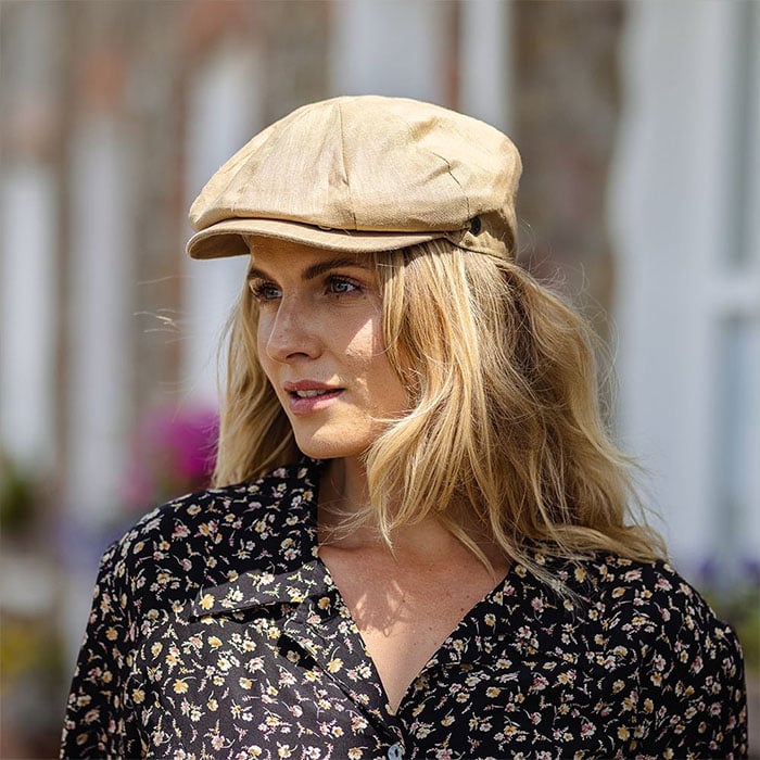 Linen Newsboy Cap - Camel