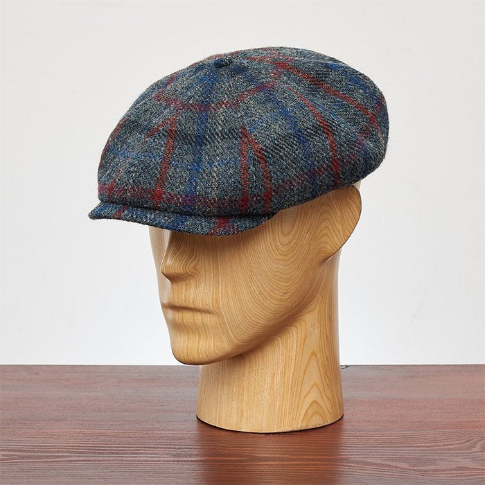 SHELBY -Grey-Blue-red Plaid Scottish 8 Panels Man Cap