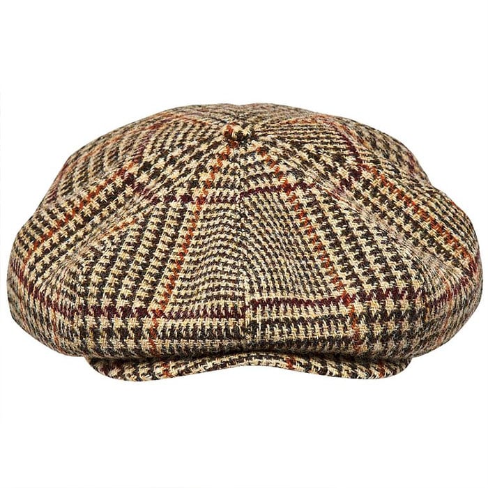 Peaky Blinders Scottish Harris Tweed 8 Panels Man Cap Wool Large Crown Beige