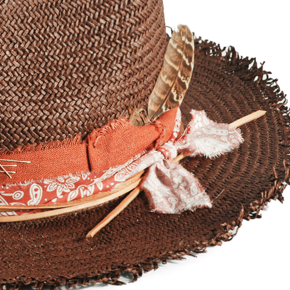 Geoffery Straw Fedora Hat –Toffee (Includes All The Accessories)