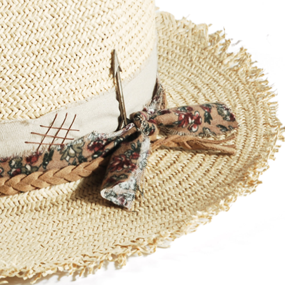 Geoffery Straw Fedora Hat –Beige (Includes All The Accessories)