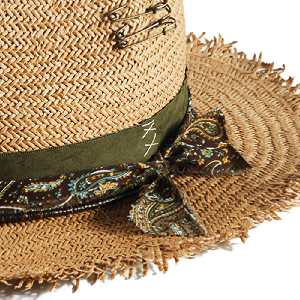 Geoffery Straw Fedora Hat –Khaki (Includes All The Accessories)