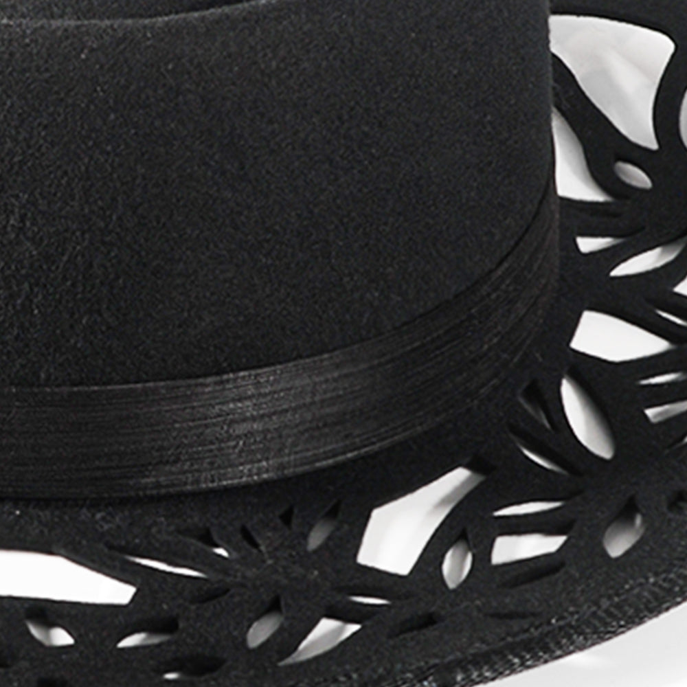 Western Openwork Felt Hat-Black