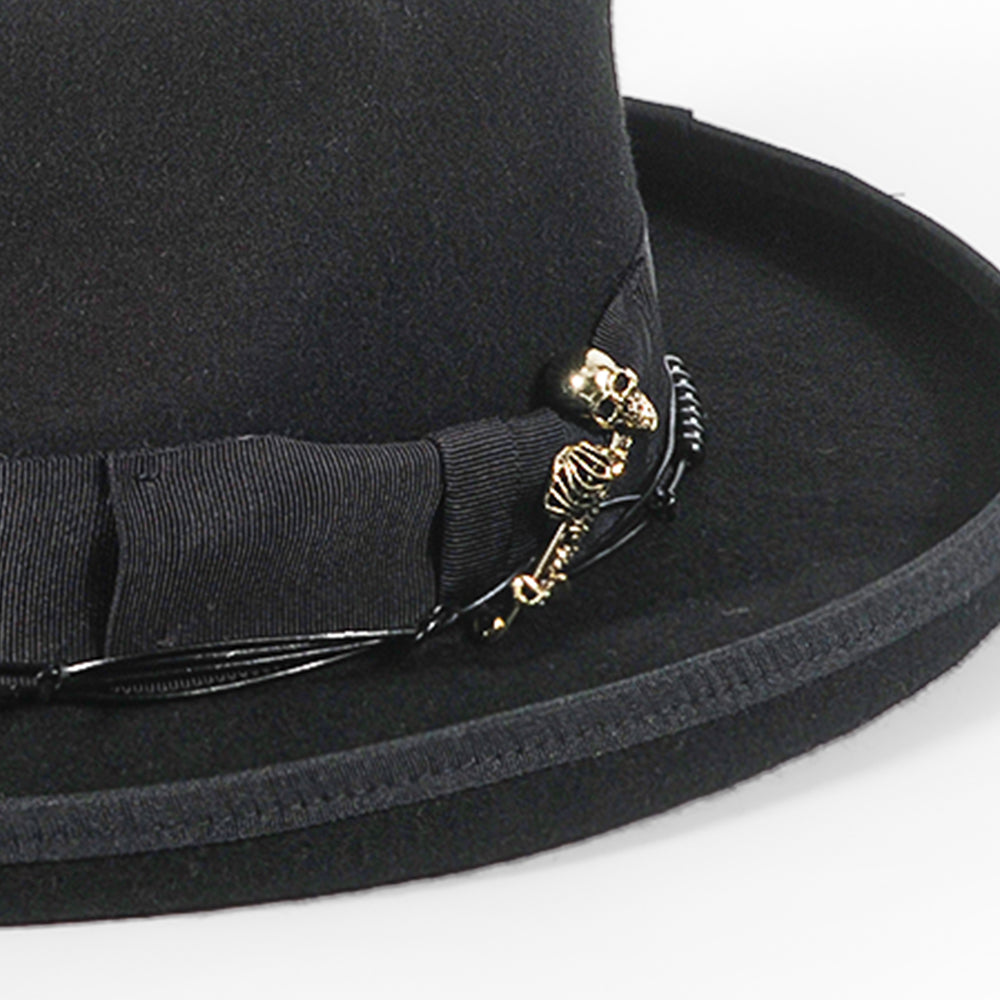 Fedora Felt Skull Hat-Black(Includes All The Accessories)