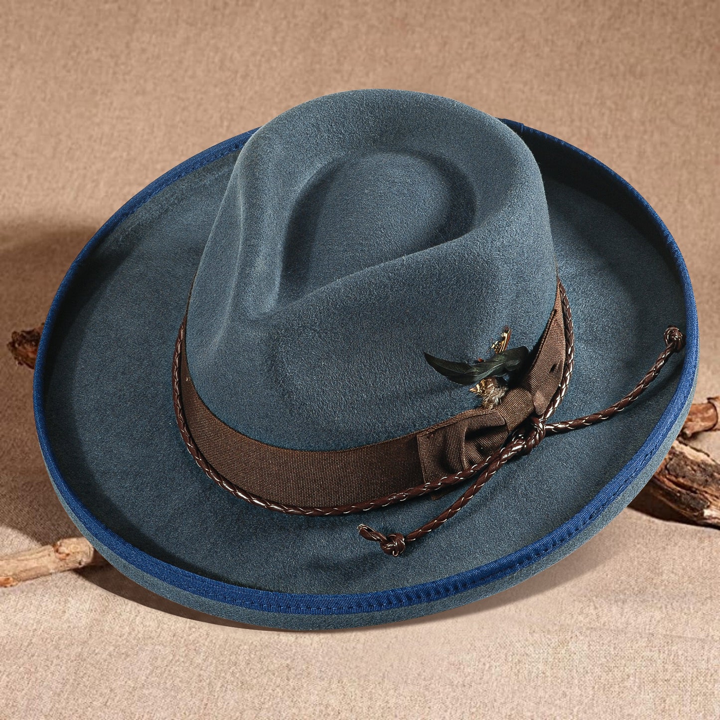 Western Fodora Felt Hat-Blue (Includes All The Accessories)