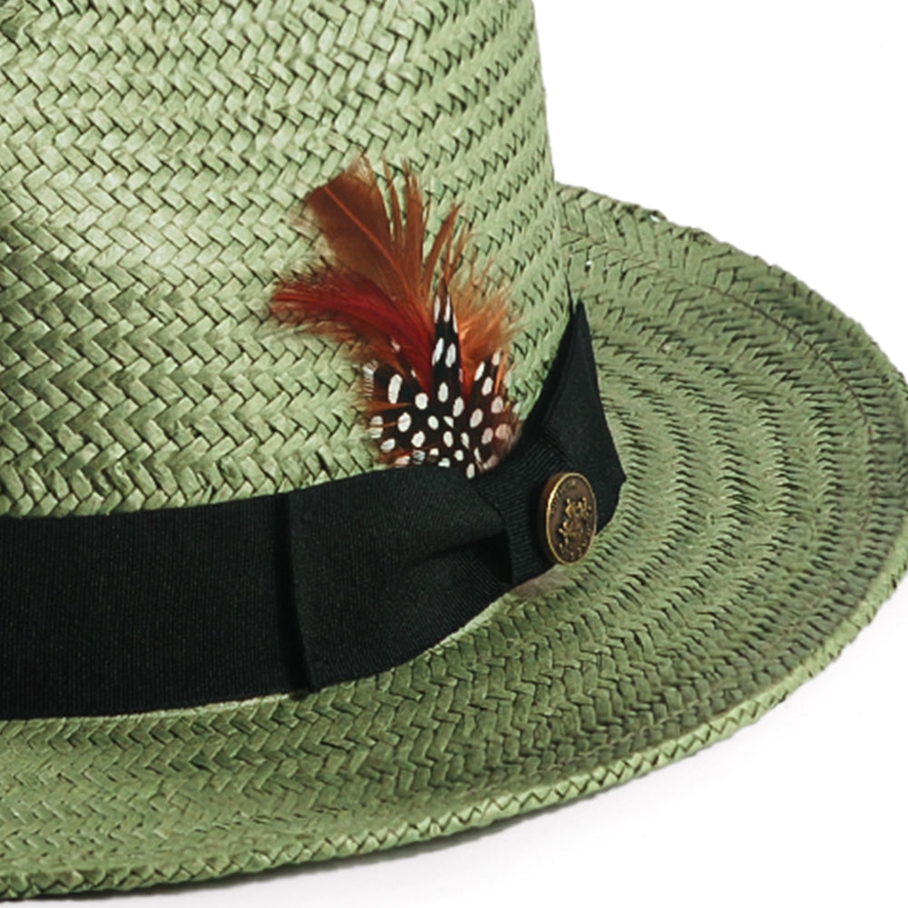 Straw Trilby Fedora Hat - Avocado + Black