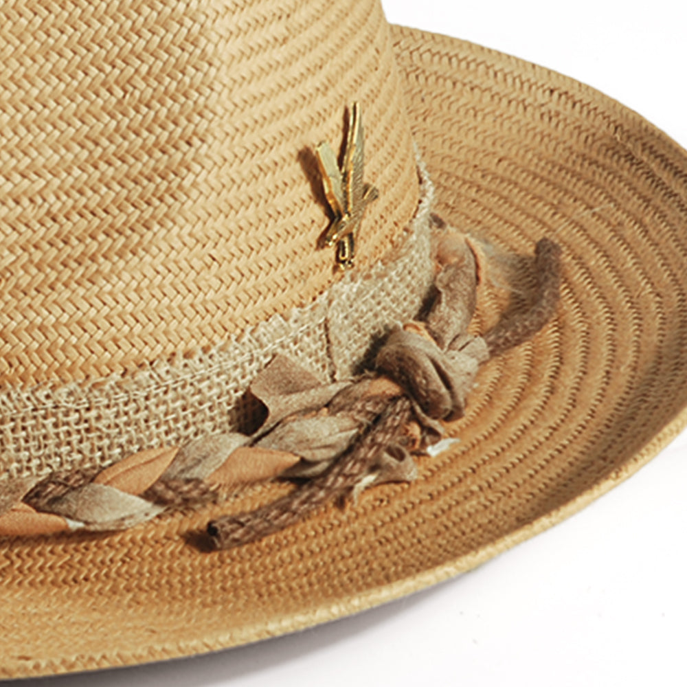 Geoffery Straw Fedora Hat – khaki (Includes All The Accessories)