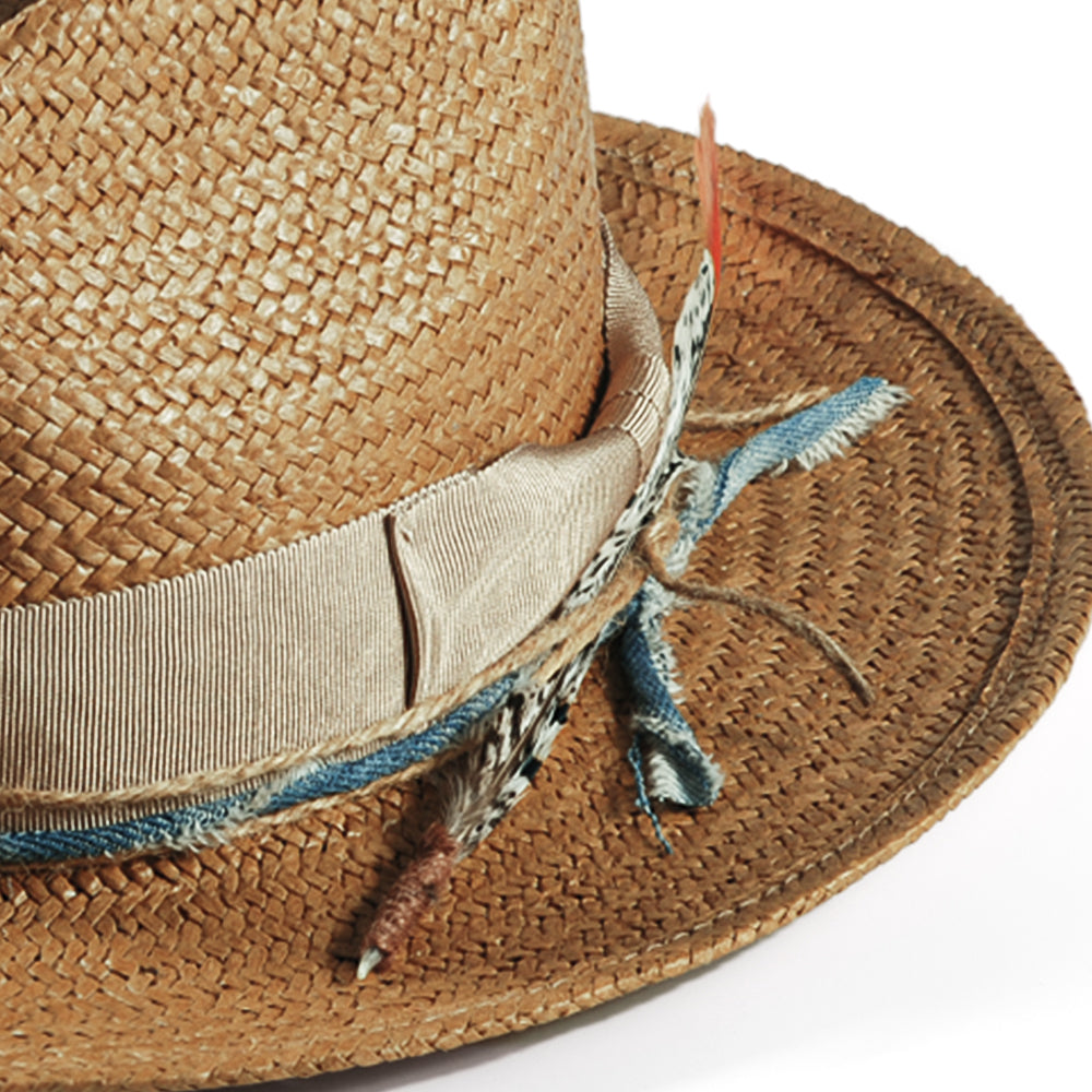 Geoffery Straw Fedora Hat –Khaki(Includes All The Accessories)