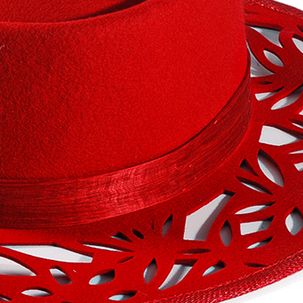 Western Openwork Felt Hat-Red