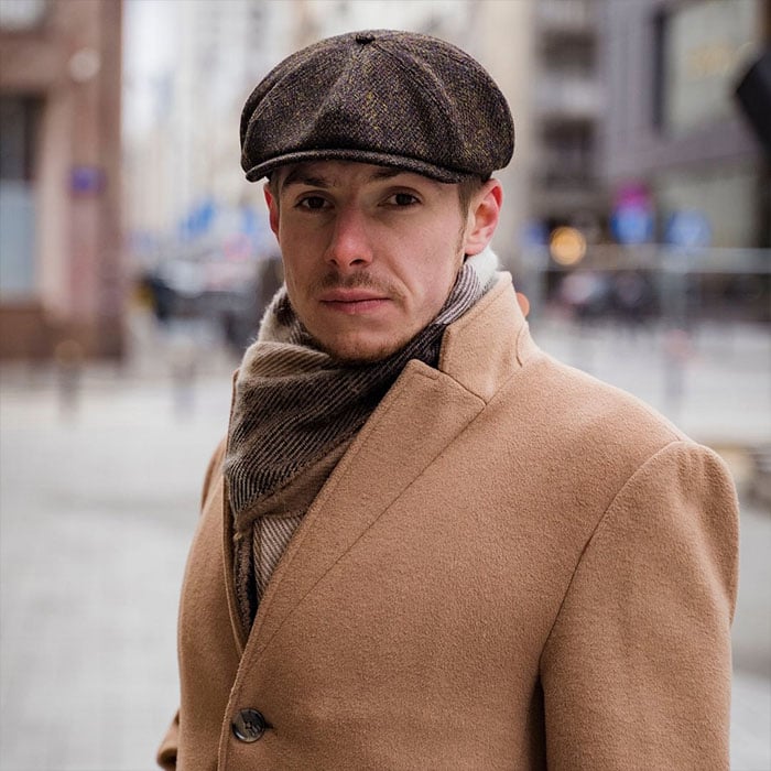 PEAKY CAPS Scottish Harris Tweed 8 Panels Man Cap Brown