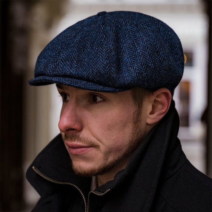 Scottish Harris Tweed 8 Panels Man Cap Blue