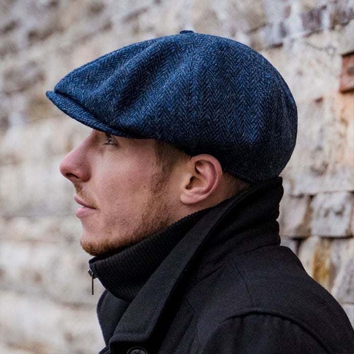 Scottish Harris Tweed 8 Panels Man Cap Blue