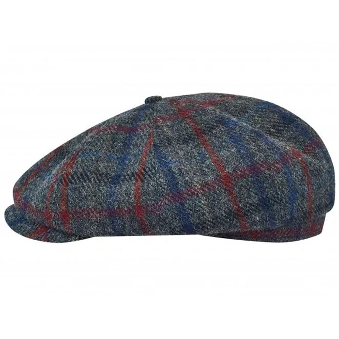 SHELBY -Grey-Blue-red Plaid Scottish 8 Panels Man Cap