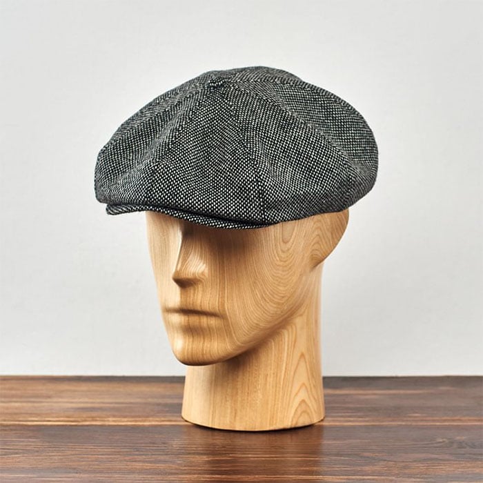 Peaky Blinders Wool Scottish Harris Tweed 8 Panels Man Cap Black-White