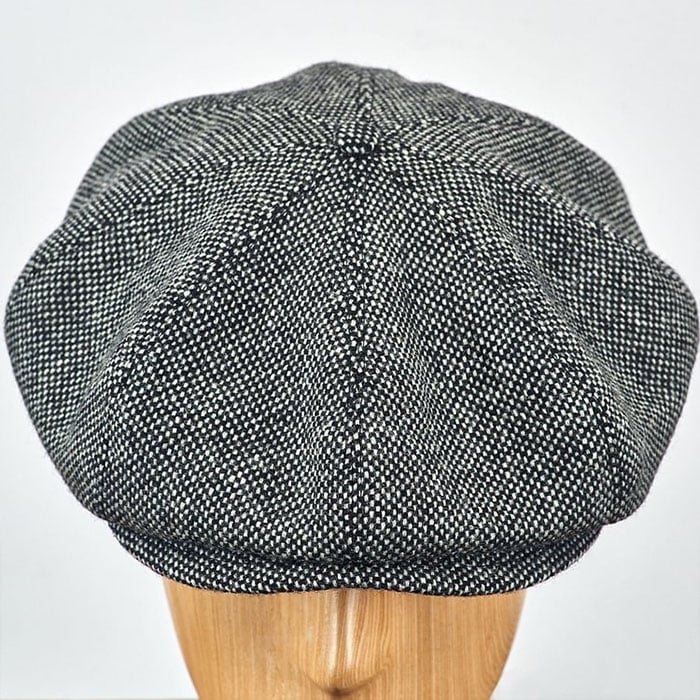 Peaky Blinders Wool Scottish Harris Tweed 8 Panels Man Cap Black-White