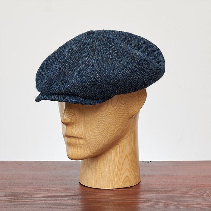 Scottish Harris Tweed 8 Panels Man Cap Blue