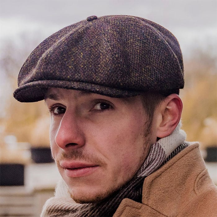 PEAKY CAPS Scottish Harris Tweed 8 Panels Man Cap Brown