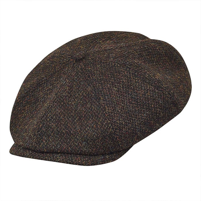 PEAKY CAPS Scottish Harris Tweed 8 Panels Man Cap Brown