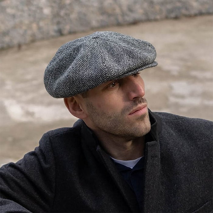 Peaky Blinders Scottish Harris Tweed 8 Panels Man Cap Gray-Black