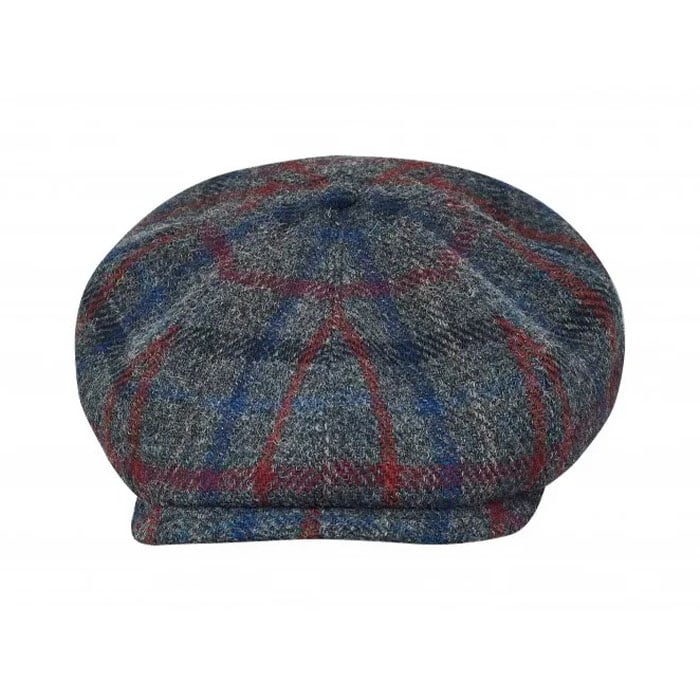 SHELBY -Grey-Blue-red Plaid Scottish 8 Panels Man Cap