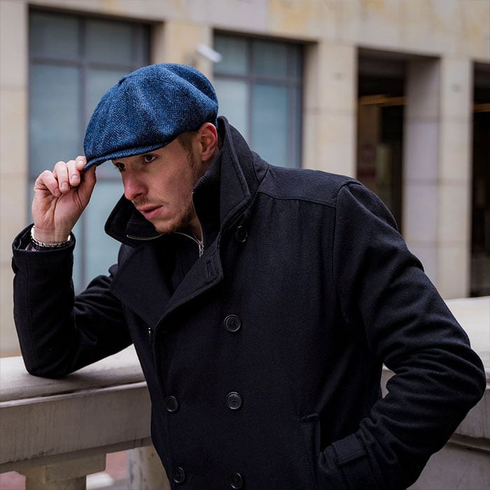 Scottish Harris Tweed 8 Panels Man Cap Blue