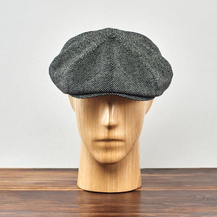 Peaky Blinders Wool Scottish Harris Tweed 8 Panels Man Cap Black-White