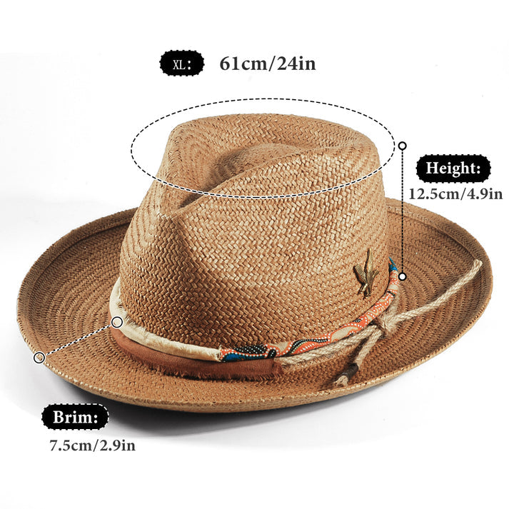 Geoffery Straw Fedora Hat – khaki (Includes All The Accessories)