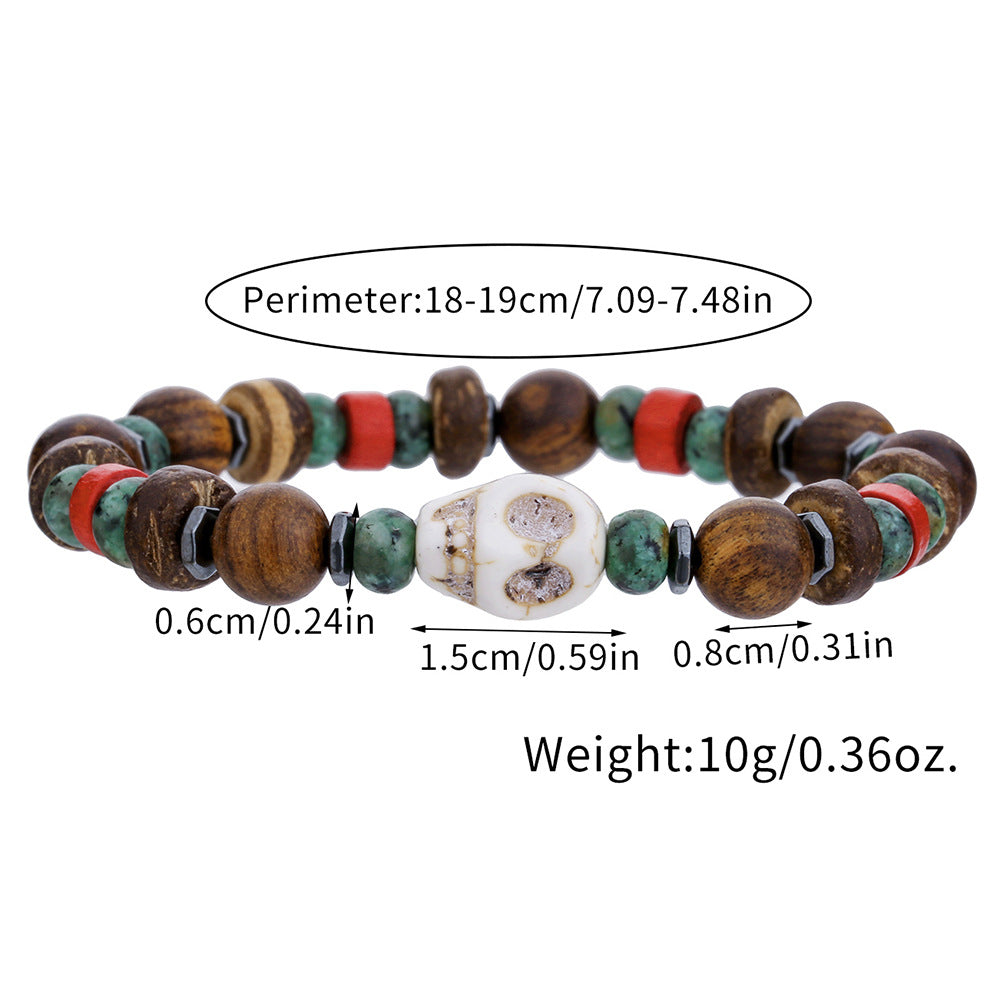 Skull Turquoise Wood Bead Coconut Bracelet