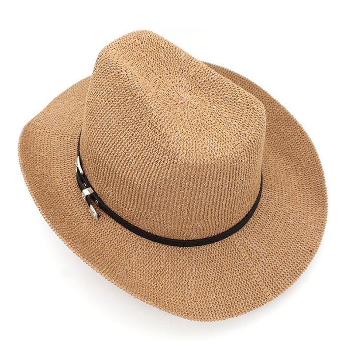 Collapsible Raffia Straw Trilby Fedora-Khaki