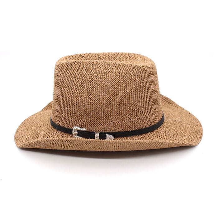 Collapsible Raffia Straw Trilby Fedora-Khaki