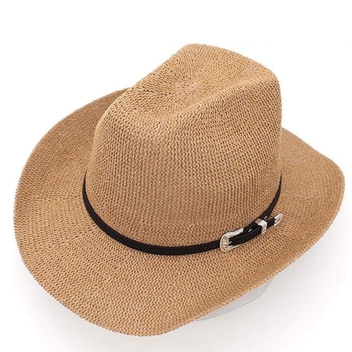 Collapsible Raffia Straw Trilby Fedora-Khaki